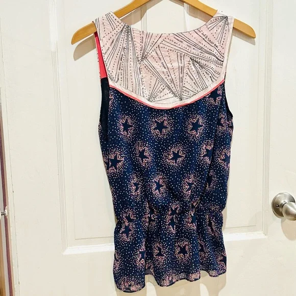 Miss Me Navy Blue & Pink Stars Beaded Peplum Top Feminine Coquette Girl Size M - Picture 3 of 5